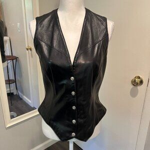 Vintage Firenze Santa Barbara Leather Snap Down Biker Vest, Size Small